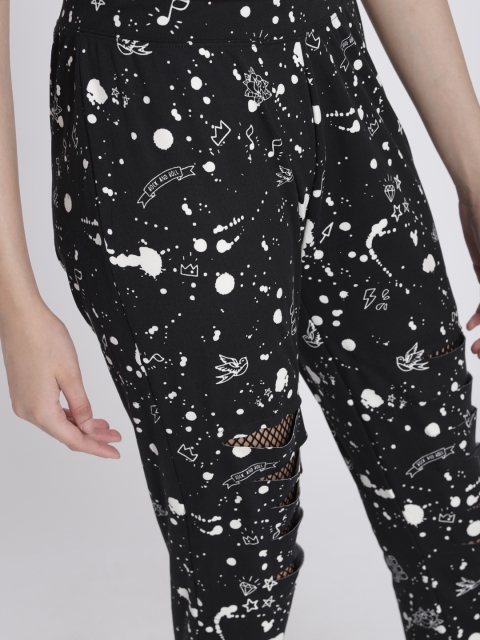 

Splash Women Black Smart Slim Fit Printed Distressed Trousers