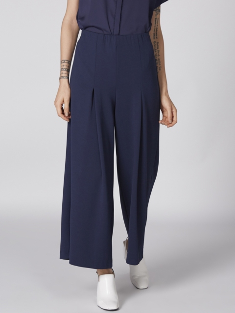 

Splash Women Navy Loose Fit Solid High-Rise Cropped Parallel Trousers, Navy blue