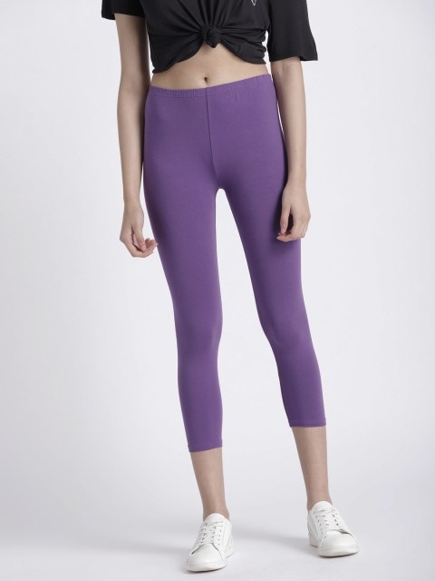 

Splash Women Purple 3/4 th Solid Leggings