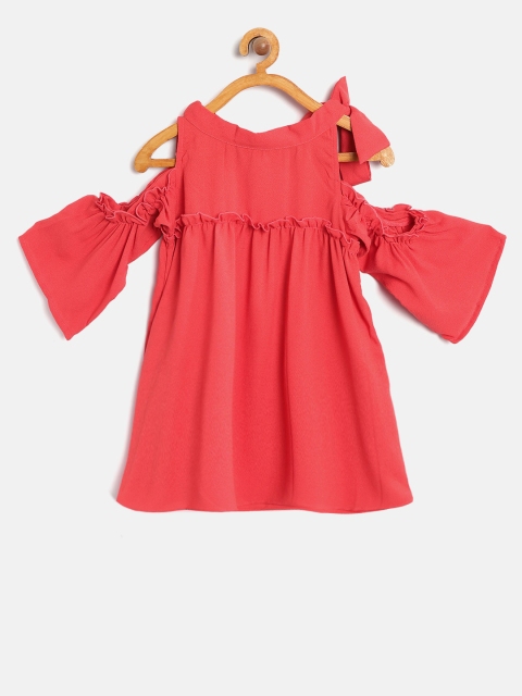 

Lee Cooper Girls Coral Orange Solid Cold-Shoulder A-Line Top