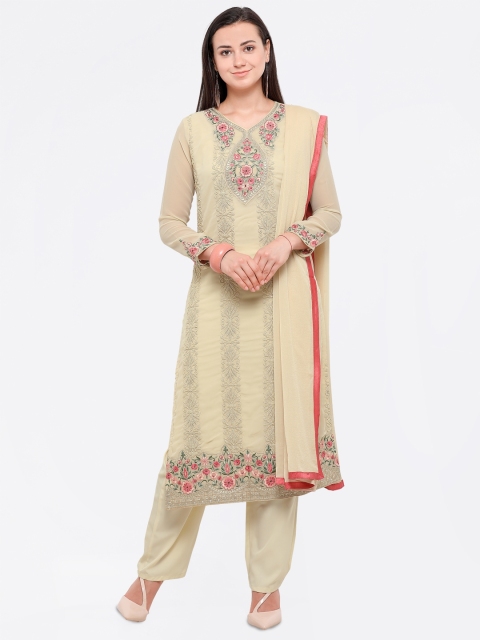 

Satrani Cream-Coloured Poly Georgette Semi-Stitched Dress Material