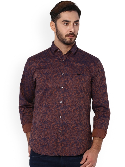 

V Dot Men Brown Slim Fit Printed Casual Shirt