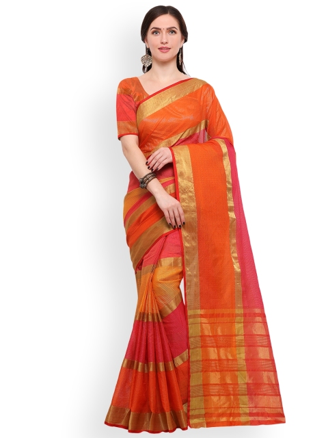 

Blissta Orange & Pink Silk Cotton Striped Saree