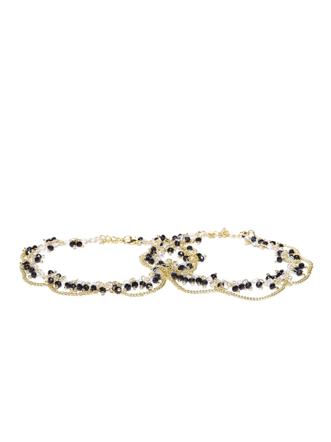 

Blueberry Set of 2 Gold-Toned & Black Beaded Chain Anklets
