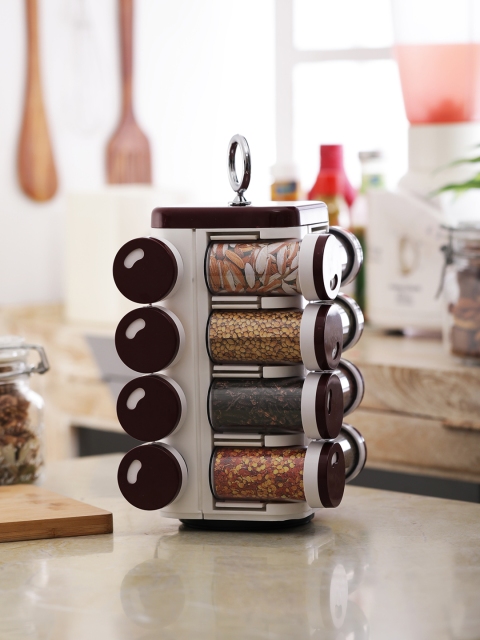 

JVS Wood Finish Kitchen Storage with 16 Jars, Burgundy