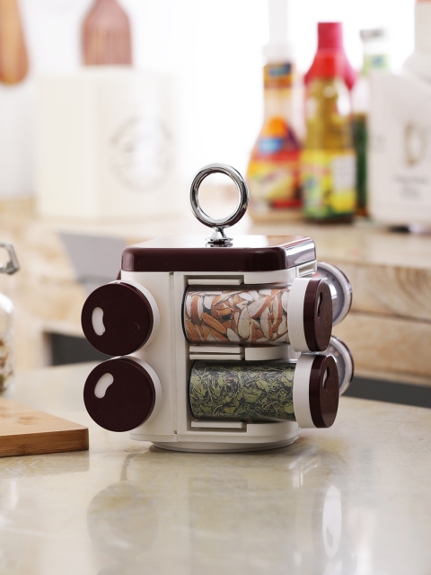 

JVS Wood Finish Kitchen Storage with 8 Jars, Burgundy
