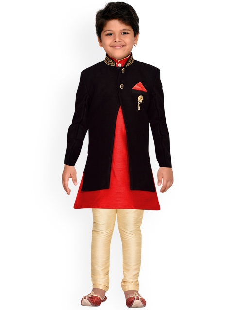 

AJ Dezines Boys Black And Red Silk Sherwani