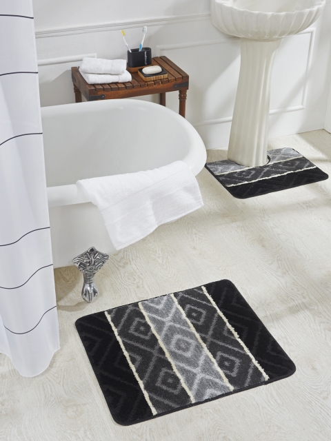 

Obsession Grey & Black Set Of 2 Polyester Rectangular Bath Rugs