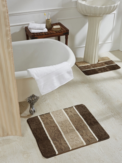 

Obsession Brown & Beige Striped Set Of 2 Polyester Rectangular Bath Rugs