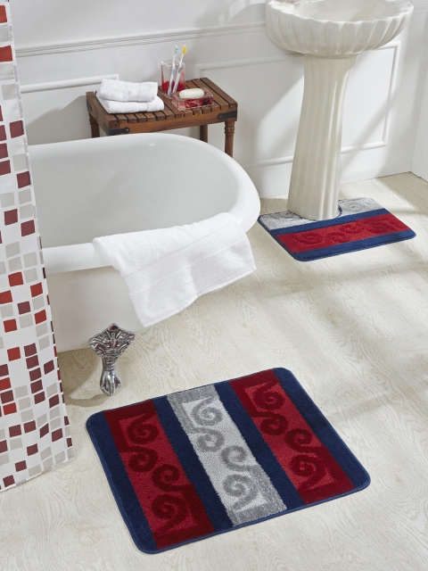 

Obsession Red & Blue Striped Set Of 2 Polyester Rectangular Bath Rugs
