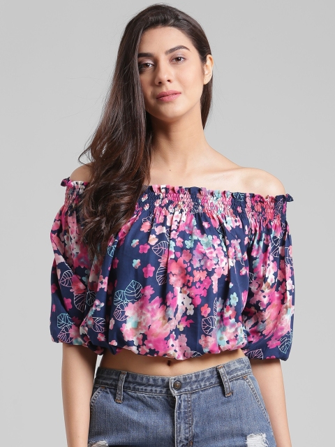 

Trend Arrest Women Blue Printed Bardot Top