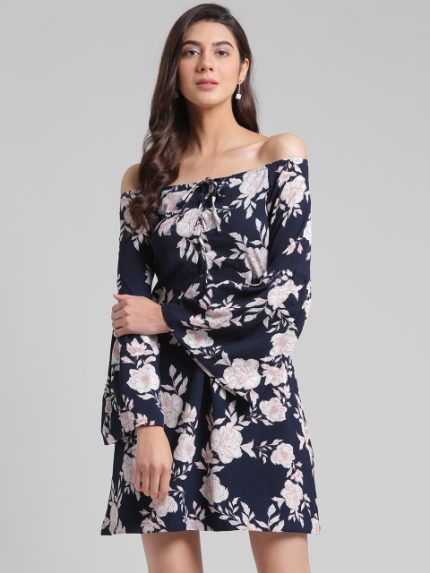 

Trend Arrest Women Navy Blue Printed Fit and Flare Dress