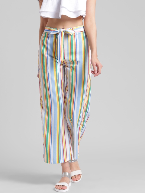 

Trend Arrest Women White Striped Loose Fit Regular Trouser, Multi