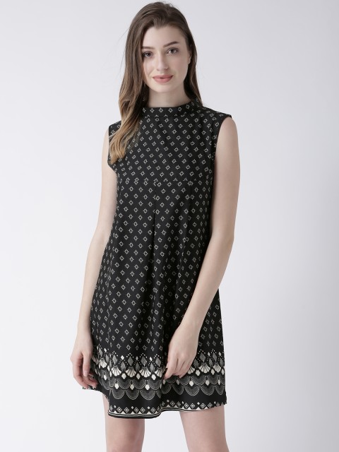 

MsFQ Women Black Printed A-Line Dress
