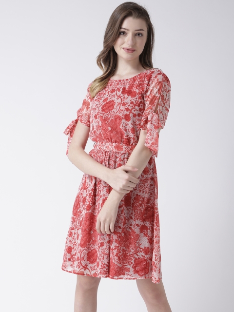 

MsFQ Women Red Printed Fit and Flare Dress