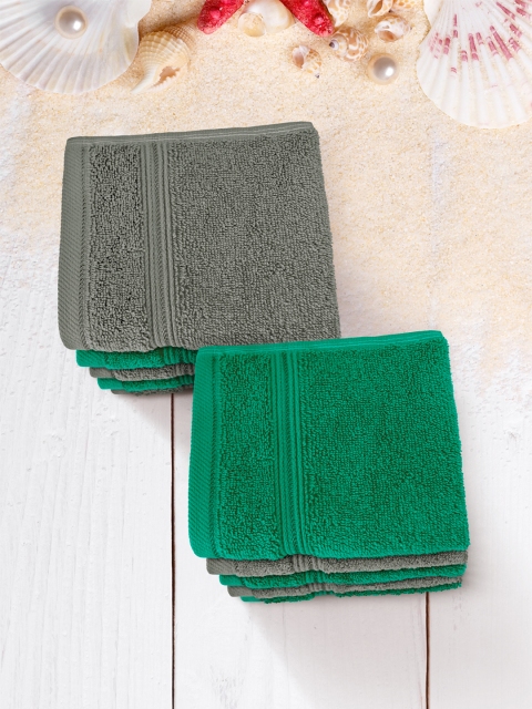 

Swiss Republic Set of 10 Grey & Green Solid 630 GSM Cotton Face Towels
