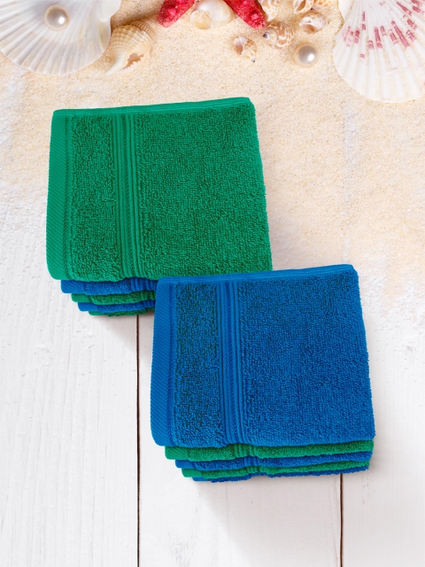 

Swiss Republic Set of 10 Blue & Green Solid 630 GSM Cotton Face Towels