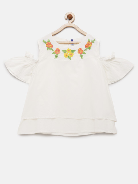 

YK Girls Off-White Embroidered Top
