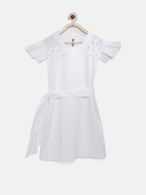 

YK Girls White Embellished A-Line Dress