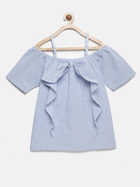 

YK Girls Blue & White Striped Cold-Shoulder Top
