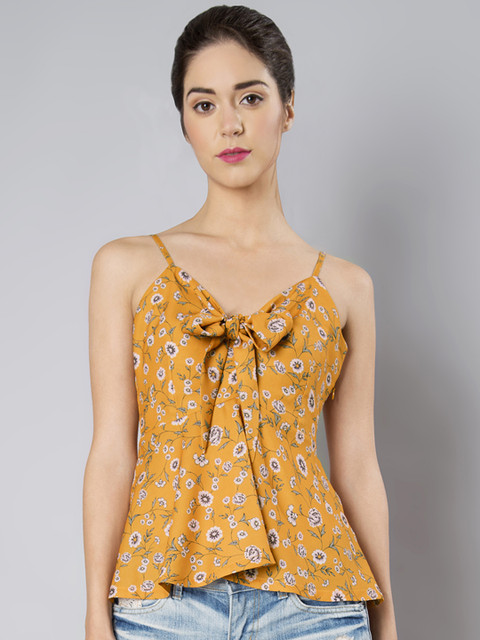 

FabAlley Women Mustard Printed A-Line Top