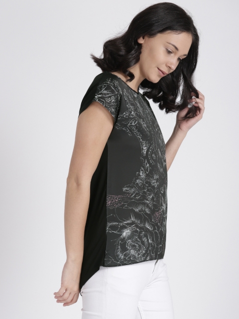 

Splash Women Charcoal Grey Printed Round Neck T-shirt