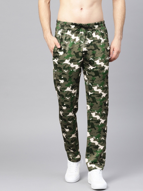 

HRX by Hrithik Roshan Men Olive Green & Beige Camouflage Print Training Track Pants
