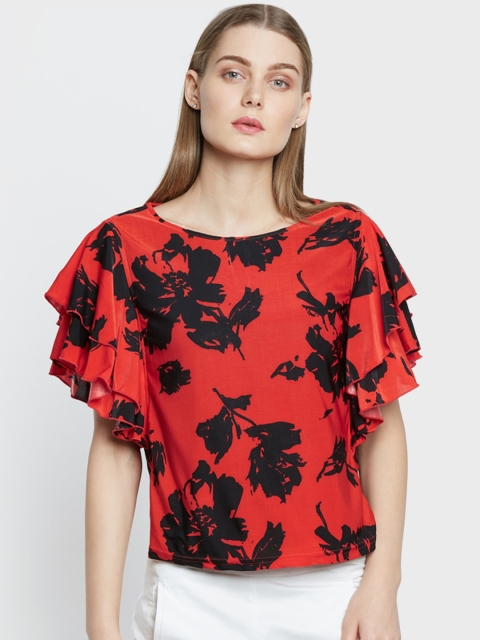 

AND Women Red & Black Printed Top