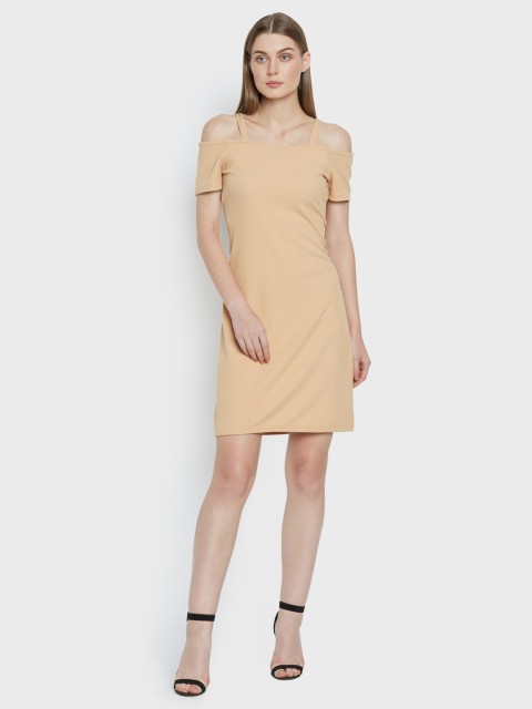 

AND Women Beige Solid Sheath Dress