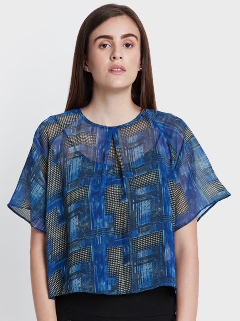 

AND Women Blue Printed Top