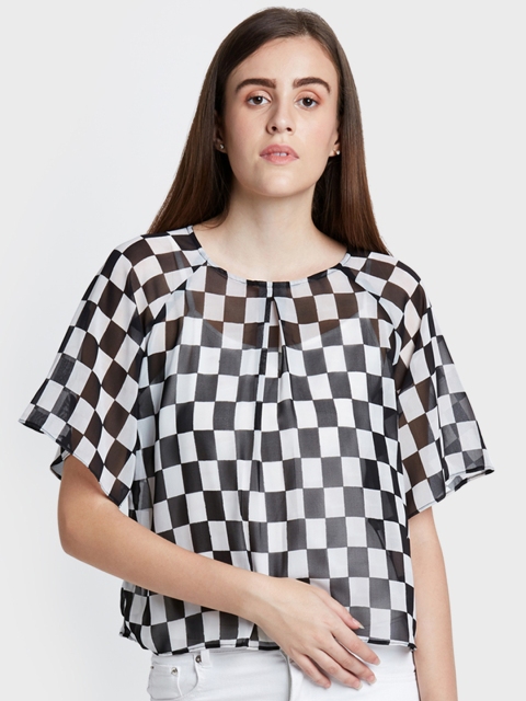 

AND Women Black & Off-White Checked Top