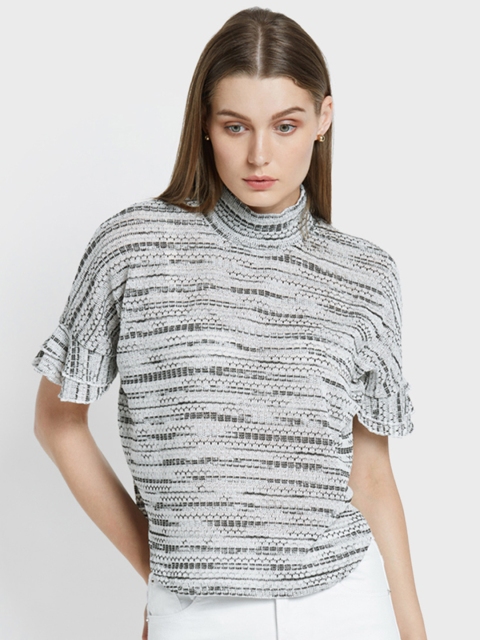 

AND Women Grey Self-Design Top