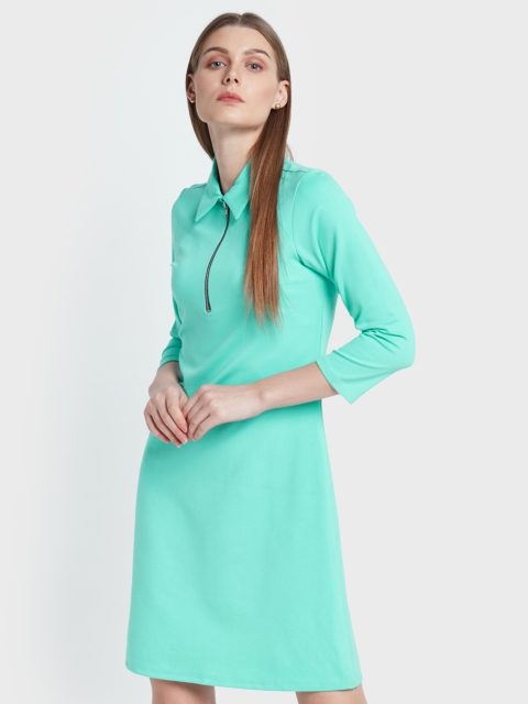 

AND Women Turquoise Blue Solid A-Line Dress