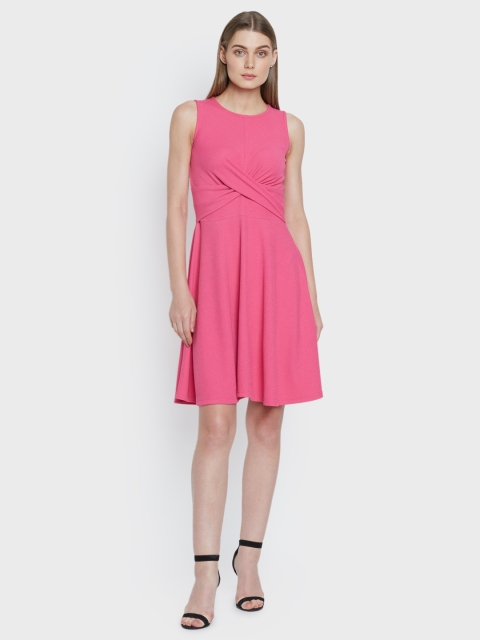 

AND Women Pink Solid Fit and Flare Dress
