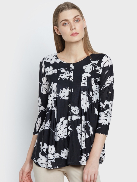 

AND Women Black & White Printed A-Line Top