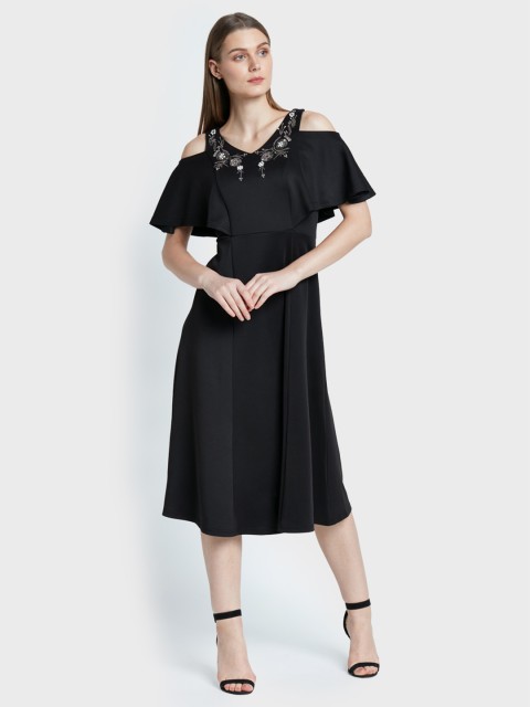 

AND Women Black Embellished A-Line Dress
