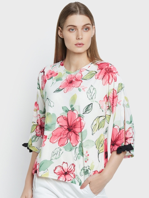 

AND Women White & Pink Floral Printed Top