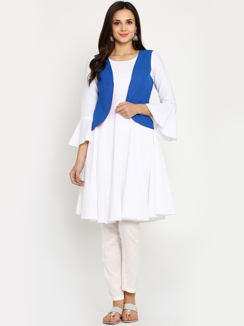 

Abhishti Women White & Blue Woven Design Anarkali Kurta With Jacket