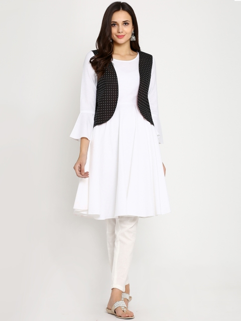

Abhishti Women White & Black Woven Design Anarkali Kurta With Jacket