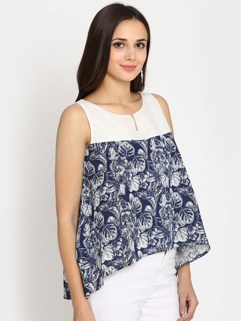

Abhishti Women Blue Printed High-Low Top