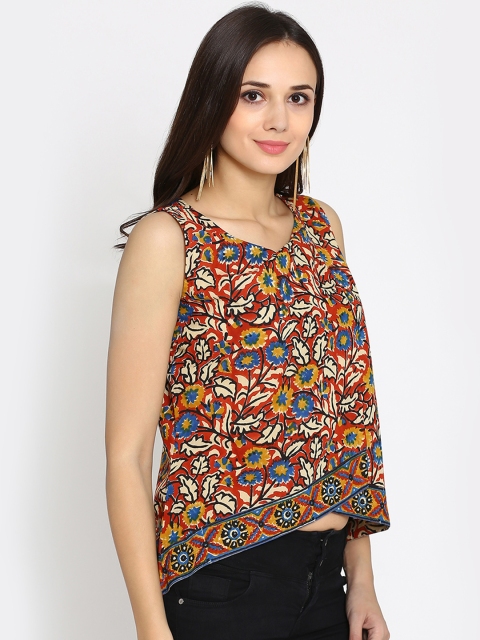 

Abhishti Women Mustard & Red Printed Top