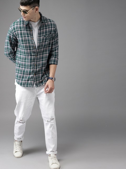 

HERE&NOW Men Green & Pink Regular Fit Checked Casual Shirt