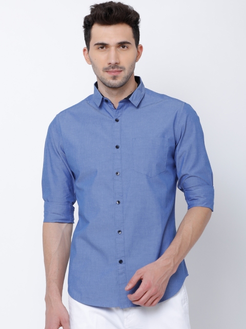 

Black coffee Men Blue Slim Fit Solid Casual Shirt