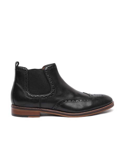 

JOHNSTON & MURPHY Men Black Conard Gore Leather Mid-Top Flat Boots