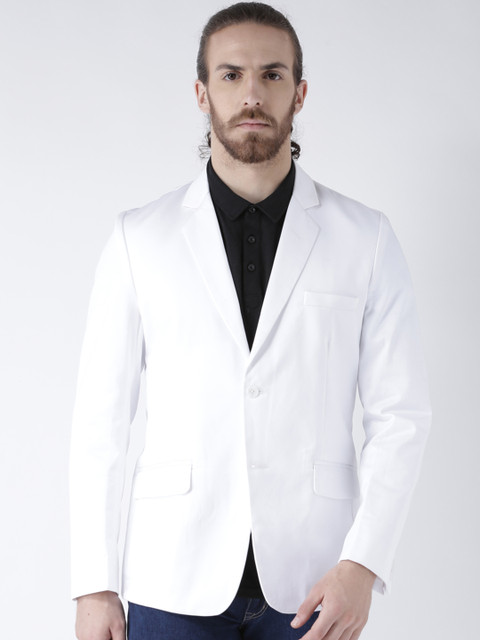 

DEYAAN Men White Solid Slim Fit Blazer