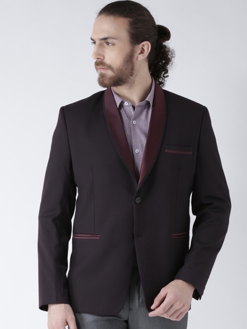 

DEYAAN Men Brown Self-Design Slim Fit Blazer