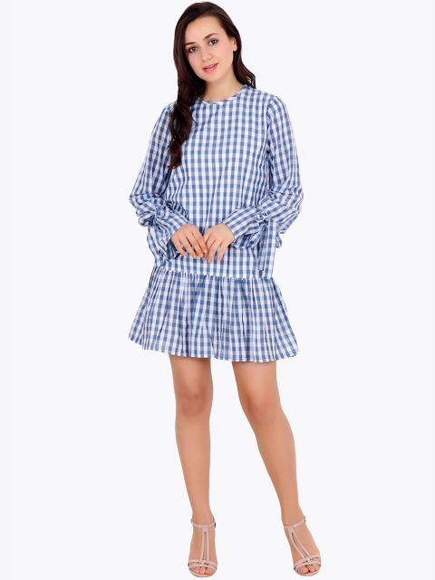 

Cation Women Blue Checked Drop-Waist Dress