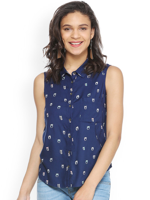 

People Women Blue Regular Fit Printed Casual Shirt