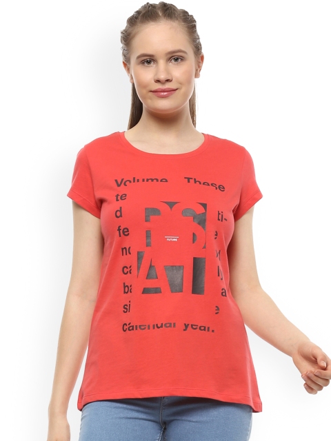 

People Women Red Printed Round Neck T-shirt