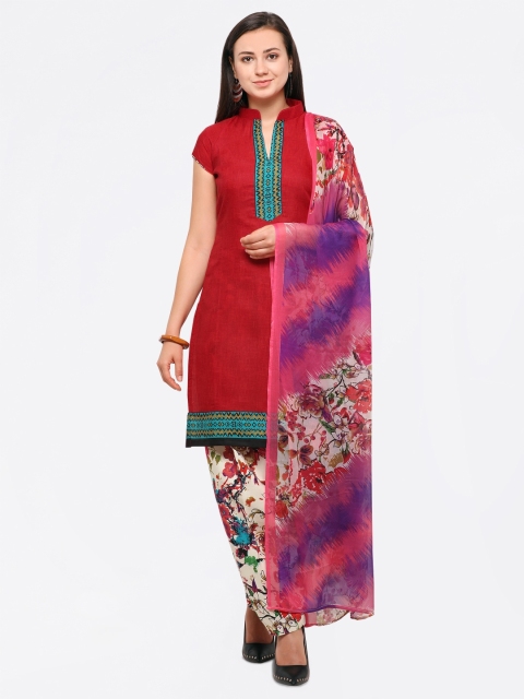 

Saree mall Red & Cream-Coloured Cotton Blend Unstitched Dress Material
